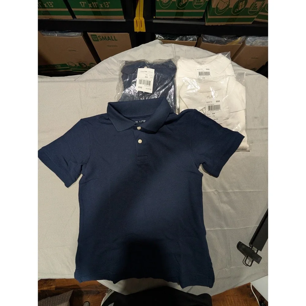 The Children's Place Kids School Uniform Polo Shirt Lot 4 Medium 7/8 Navy White